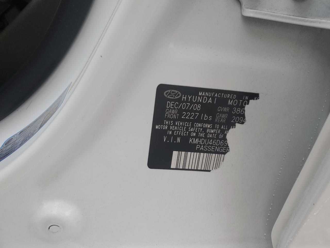 2009 Hyundai Elantra Gls VIN: KMHDU46D69U651626 Lot: 66098794