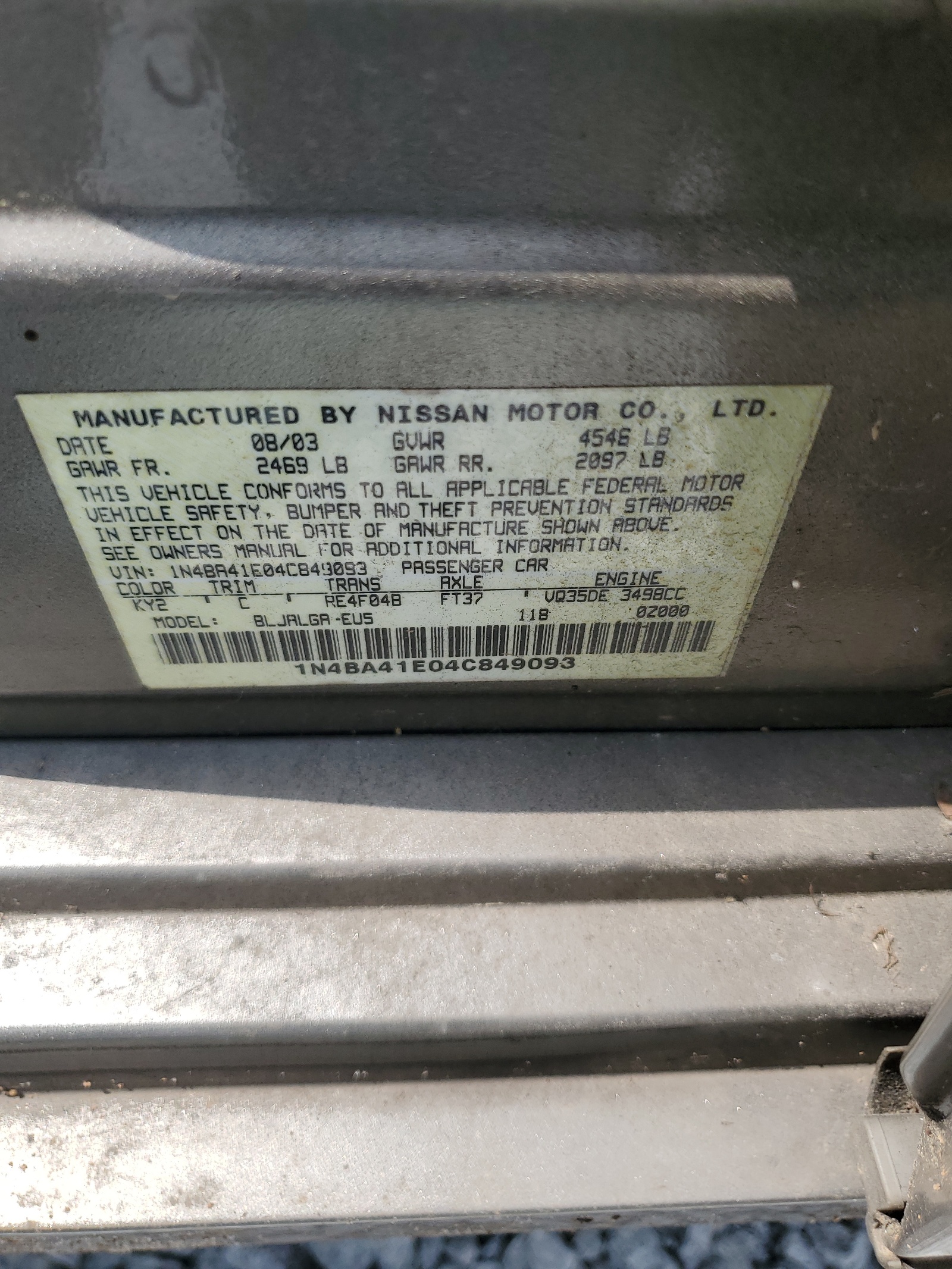 1N4BA41E04C849093 2004 Nissan Maxima Se