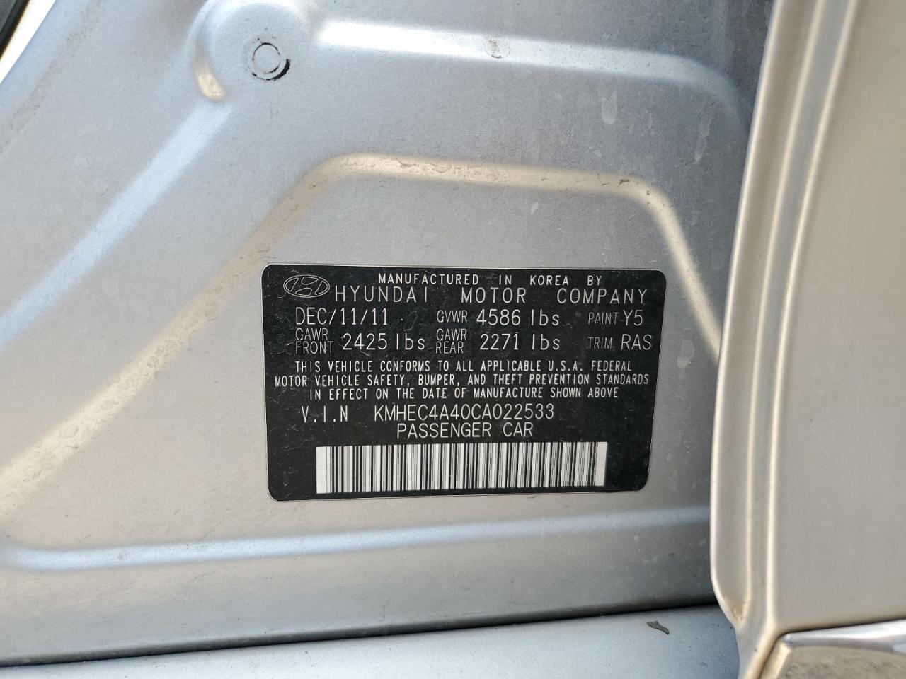 KMHEC4A40CA022533 2012 Hyundai Sonata Hybrid