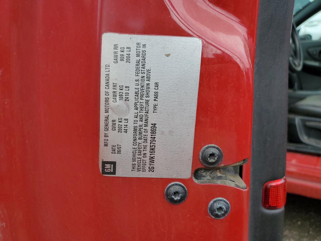 2007 Chevrolet Monte Carlo Lt VIN: 2G1WK16K579418694 Lot: 68720224