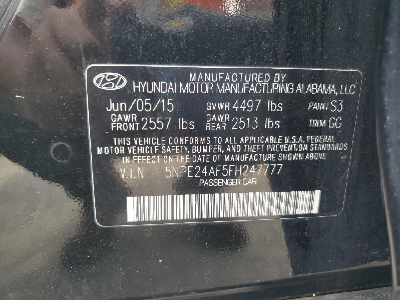 5NPE24AF5FH247777 2015 Hyundai Sonata Se