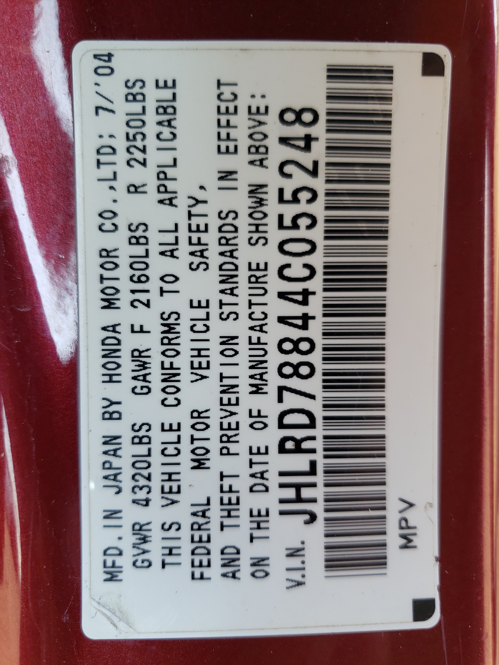 JHLRD78844C055248 2004 Honda Cr-V Ex