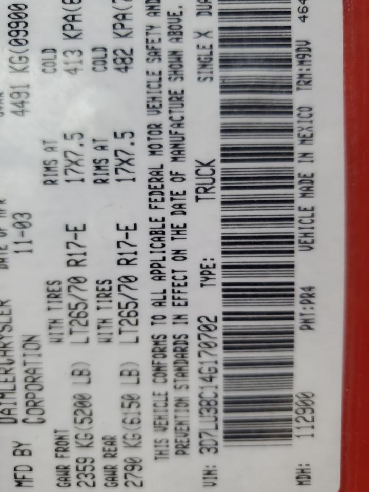 2004 Dodge Ram 3500 St VIN: 3D7LU38C14G170702 Lot: 66723974