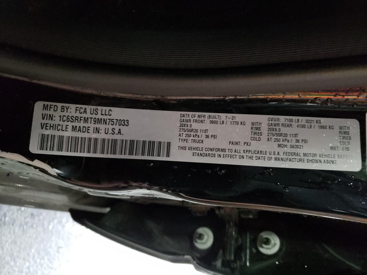 2021 Ram 1500 Big Horn/Lone Star VIN: 1C6SRFMT9MN757033 Lot: 62718544