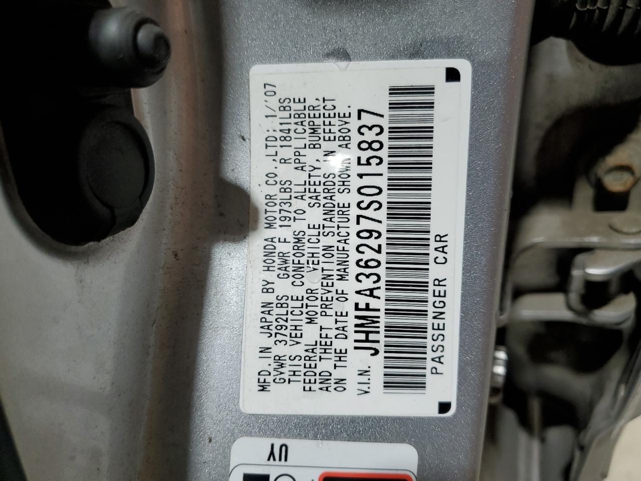 JHMFA36297S015837 2007 Honda Civic Hybrid