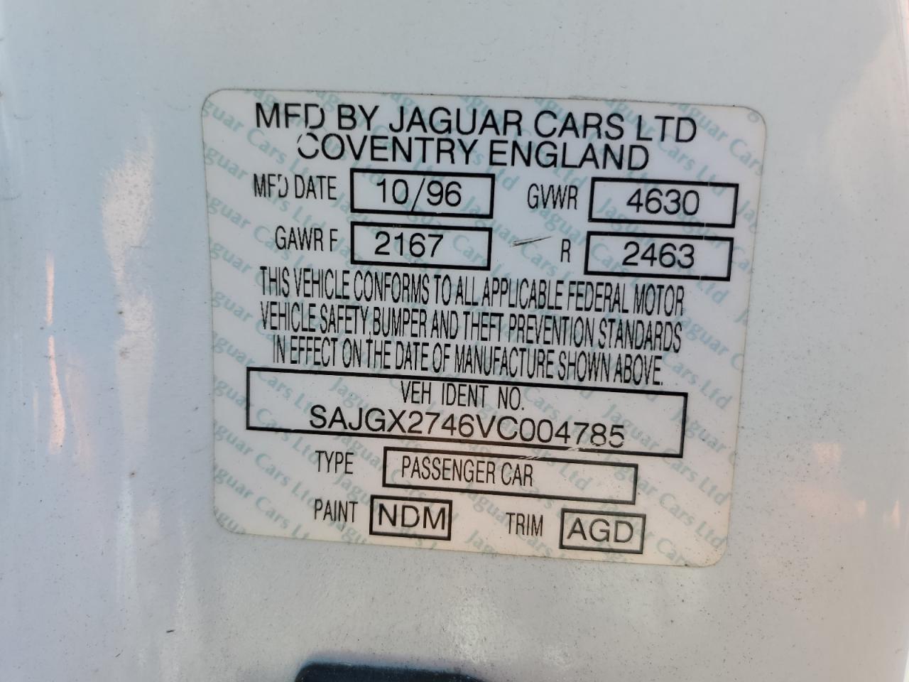 SAJGX2746VC004785 1997 Jaguar Xk8