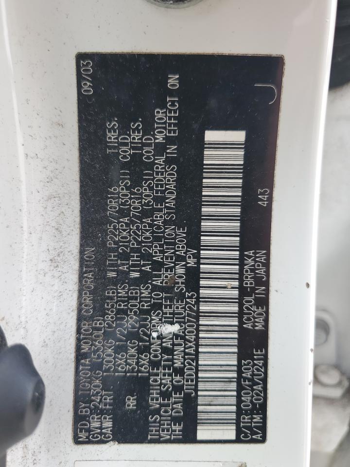 2004 Toyota Highlander VIN: JTEDD21AX40077243 Lot: 66557534