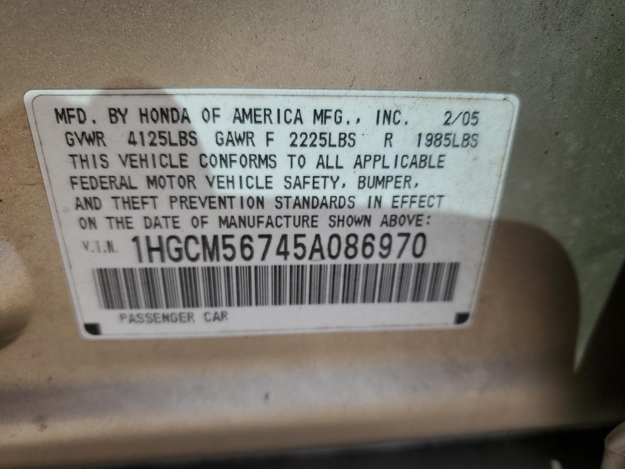 1HGCM56745A086970 2005 Honda Accord Ex