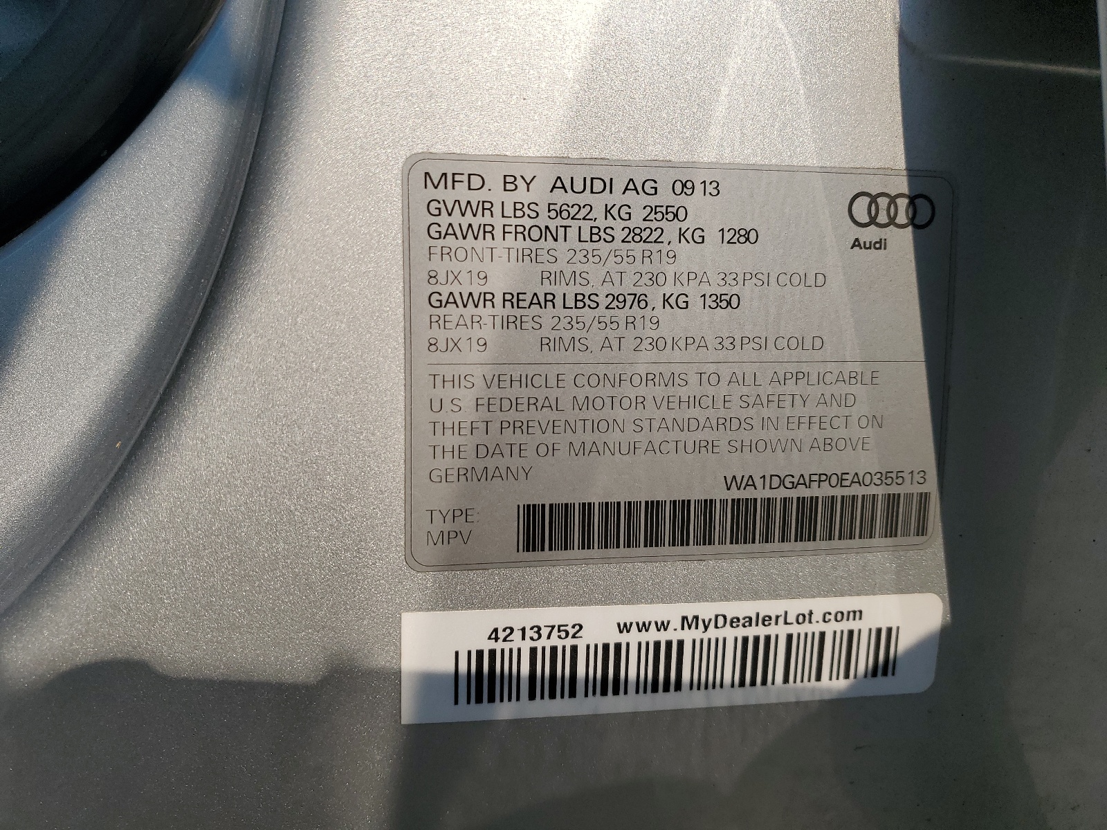 WA1DGAFP0EA035513 2014 Audi Q5 Premium Plus