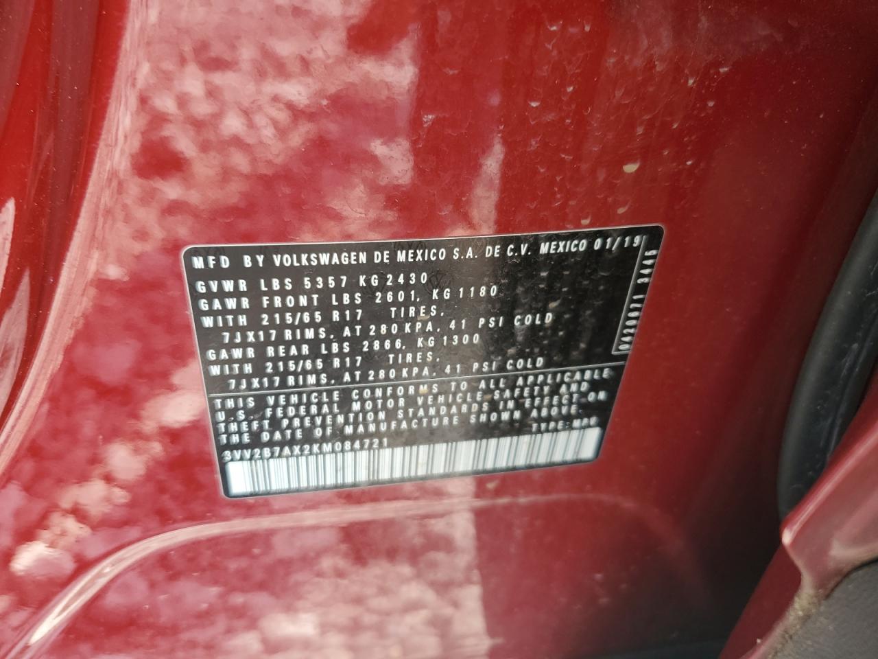 2019 Volkswagen Tiguan Se VIN: 3VV2B7AX2KM084721 Lot: 68468694