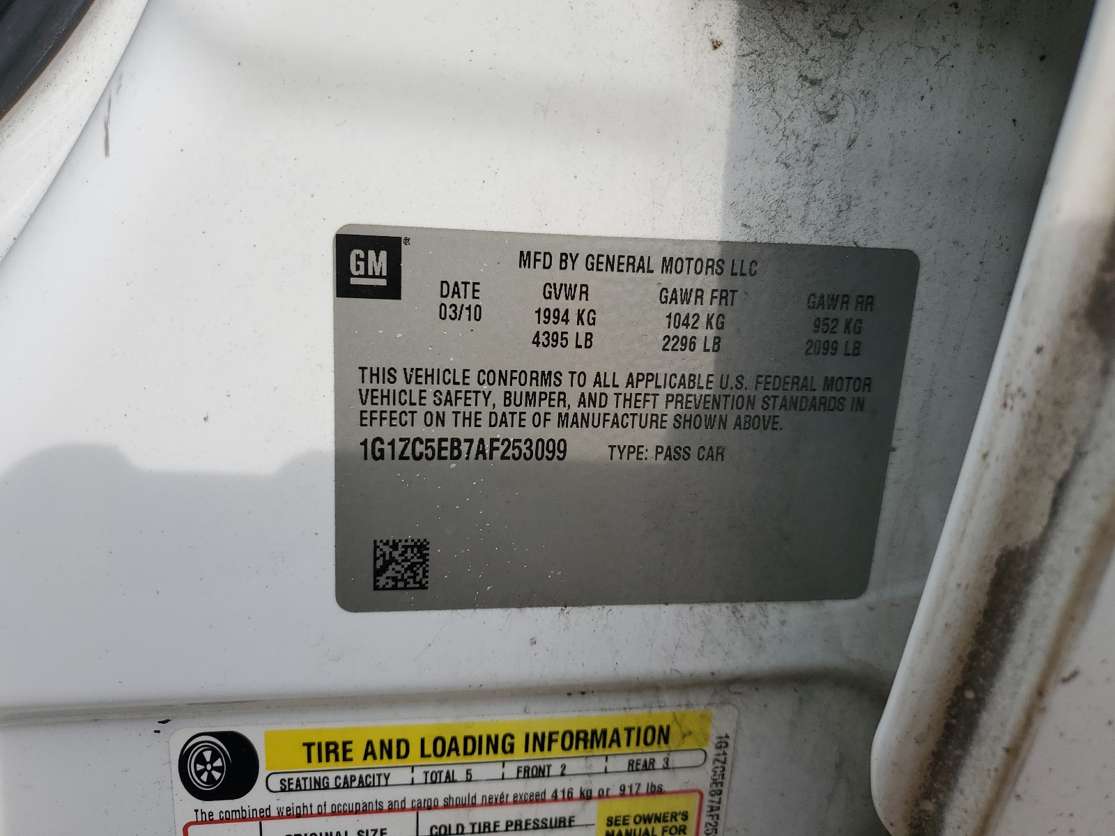 1G1ZC5EB7AF253099 2010 Chevrolet Malibu 1Lt