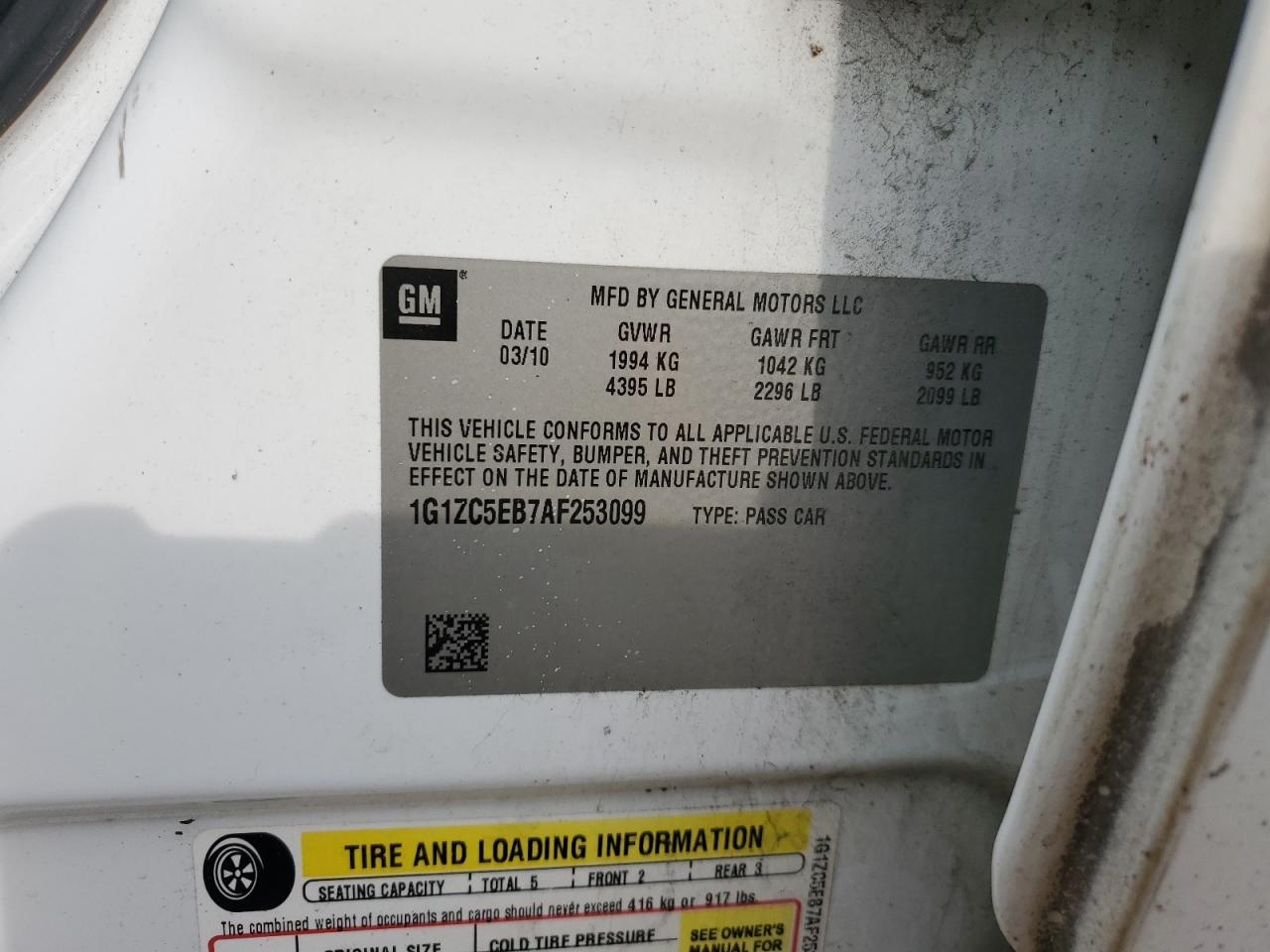 2010 Chevrolet Malibu 1Lt VIN: 1G1ZC5EB7AF253099 Lot: 68475994