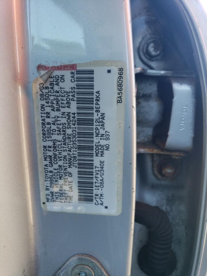 2003 Toyota Echo VIN: JTDBT123530314244 Lot: 68269654