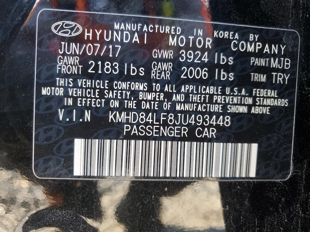 2018 Hyundai Elantra Sel VIN: KMHD84LF8JU493448 Lot: 67049104