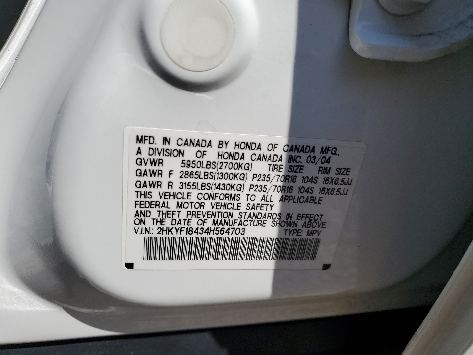 2HKYF18434H564703 2004 Honda Pilot Ex