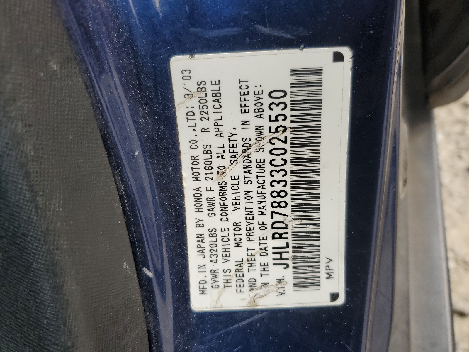 JHLRD78833C025530 2003 Honda Cr-V Ex