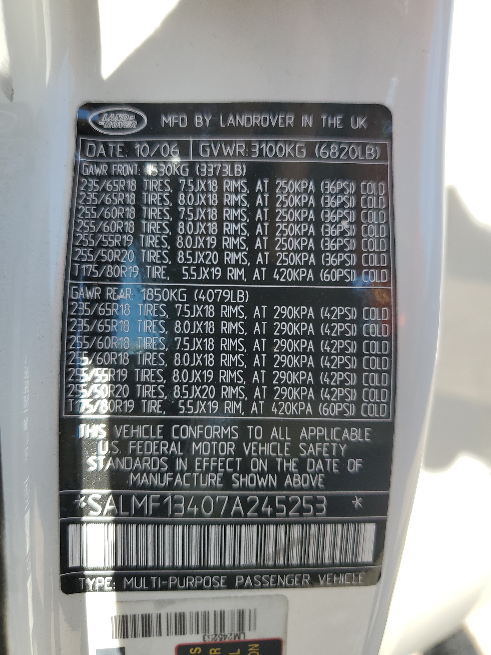 SALMF13407A245253 2007 Land Rover Range Rover Supercharged