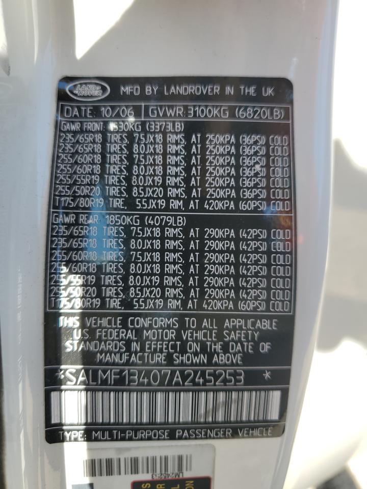 2007 Land Rover Range Rover Supercharged VIN: SALMF13407A245253 Lot: 65664174