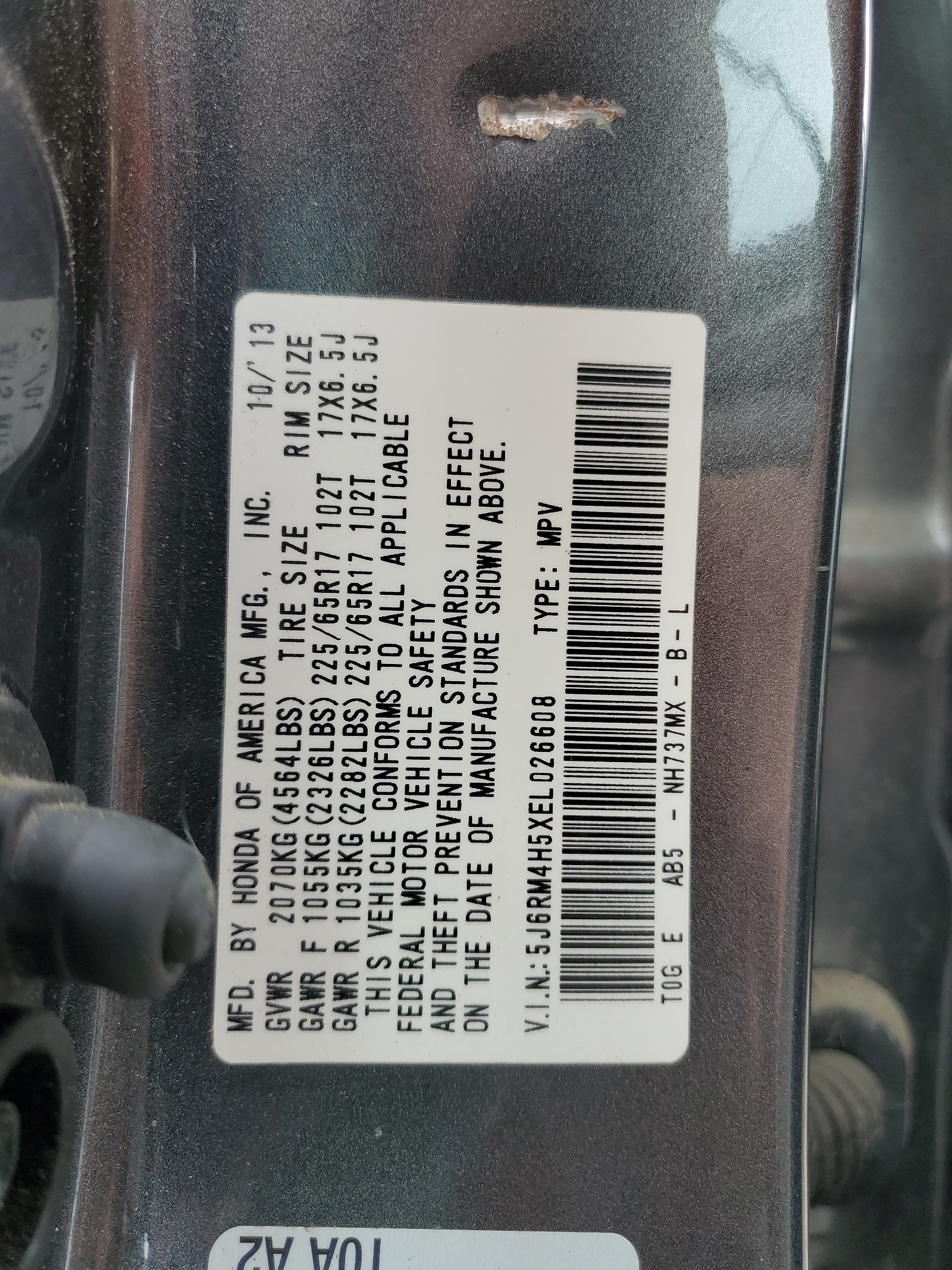 5J6RM4H5XEL026608 2014 Honda Cr-V Ex