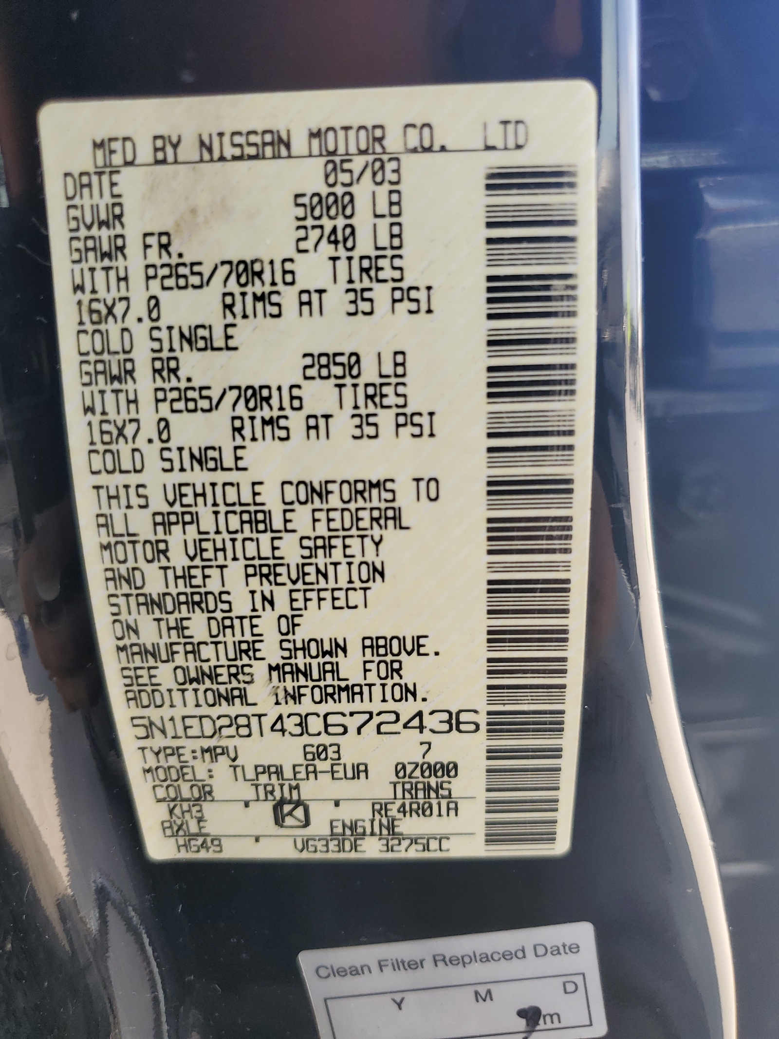 5N1ED28T43C672436 2003 Nissan Xterra Xe