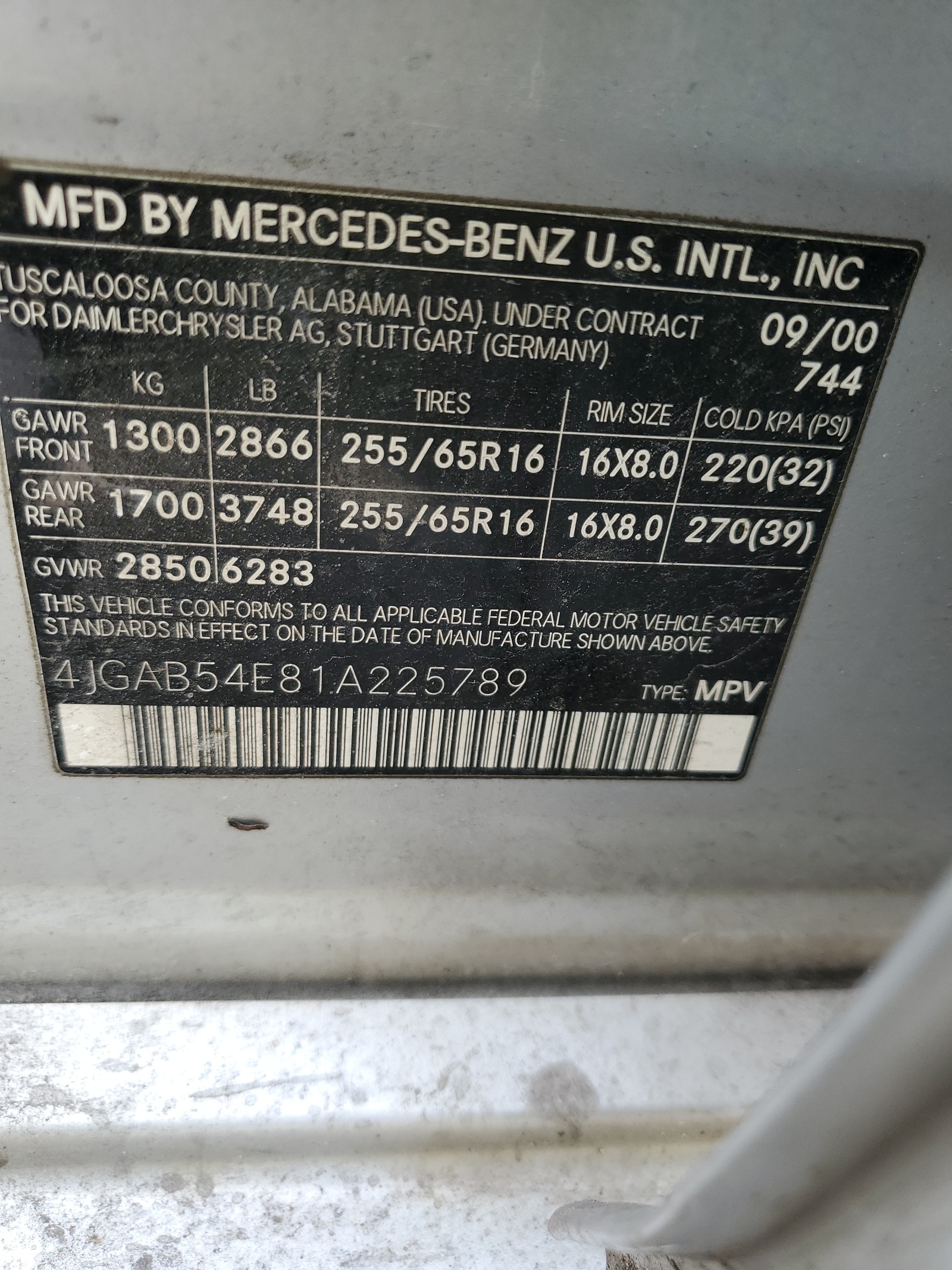 4JGAB54E81A225789 2001 Mercedes-Benz Ml 320