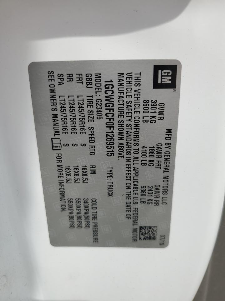 2015 Chevrolet Express G2500 VIN: 1GCWGFCF0F1269515 Lot: 66983624