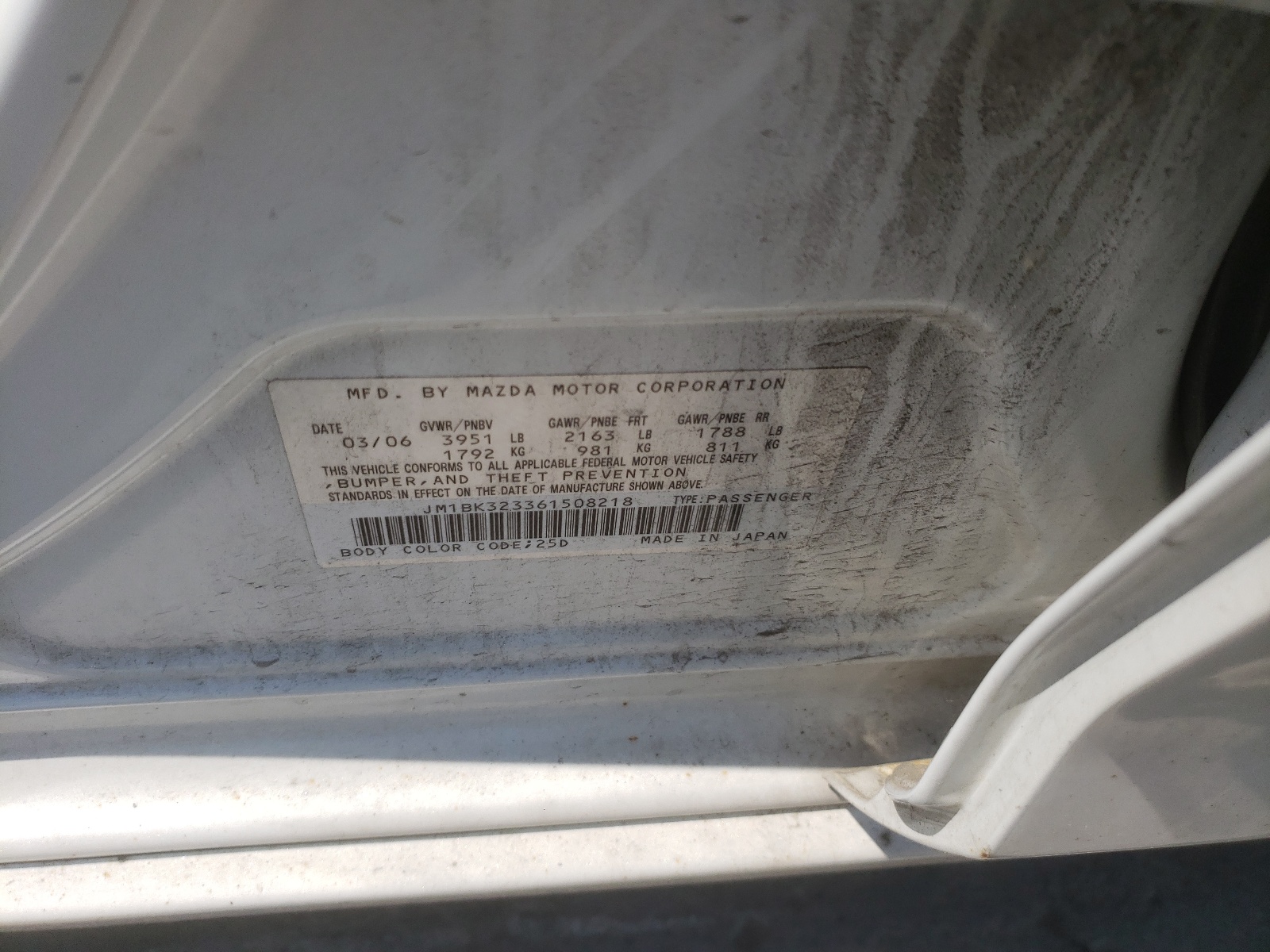 JM1BK323361508218 2006 Mazda 3 S