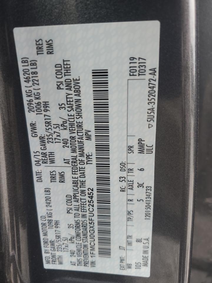 2015 Ford Escape Se VIN: 1FMCU0GX5FUC25452 Lot: 66560684