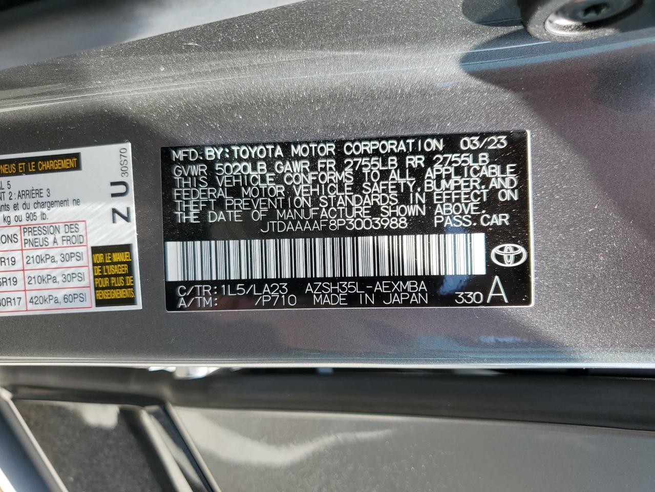 2023 Toyota Crown Xle VIN: JTDAAAAF8P3003988 Lot: 65437164