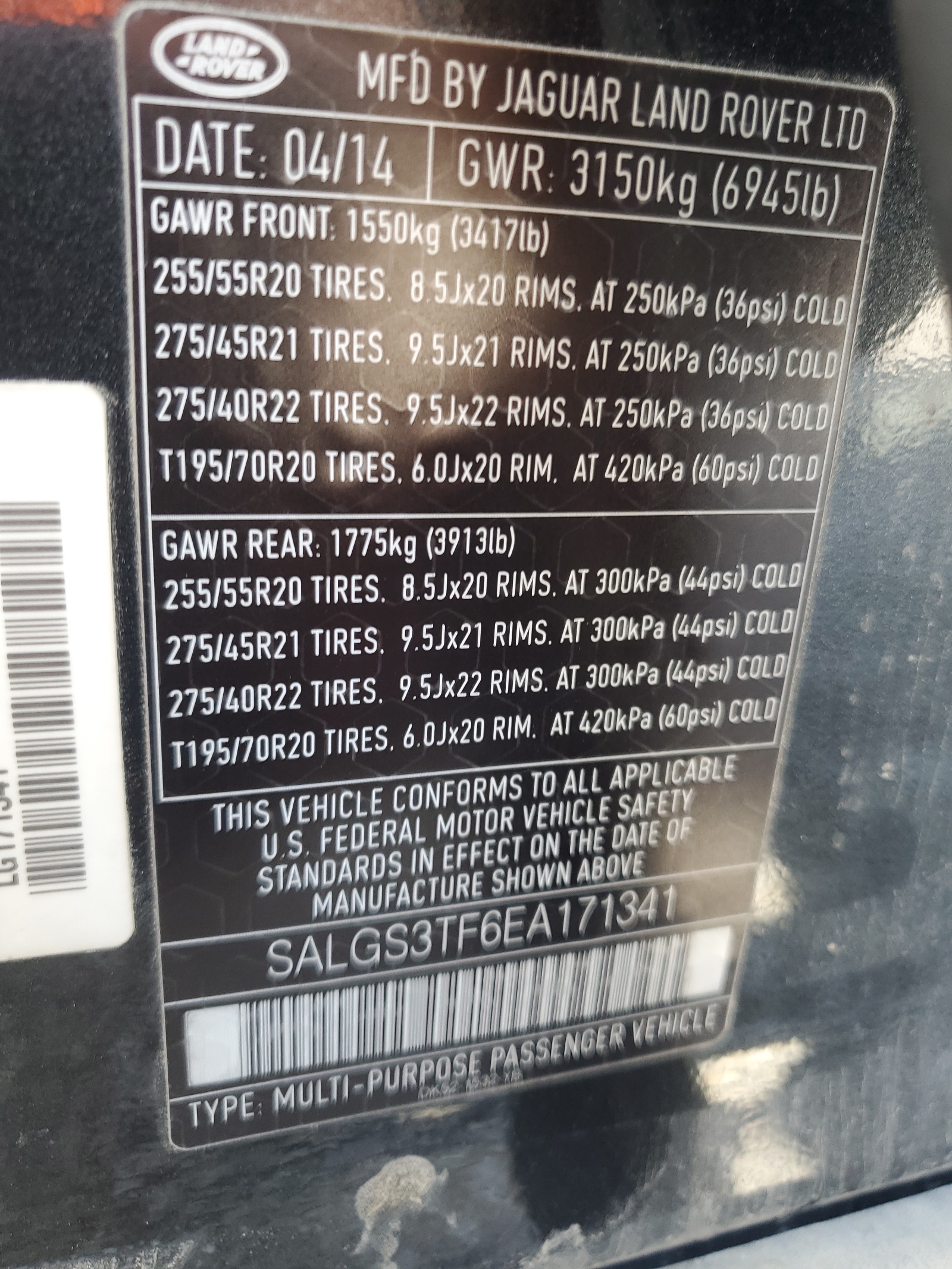 SALGS3TF6EA171341 2014 Land Rover Range Rover Supercharged