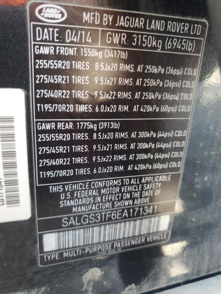 2014 Land Rover Range Rover Supercharged VIN: SALGS3TF6EA171341 Lot: 66322184