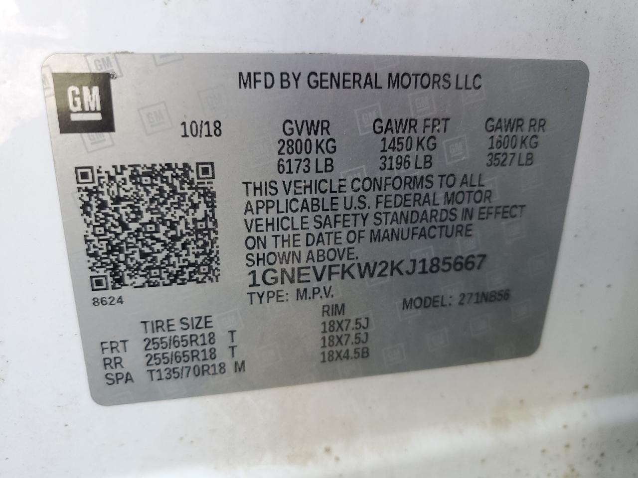 1GNEVFKW2KJ185667 2019 Chevrolet Traverse Ls