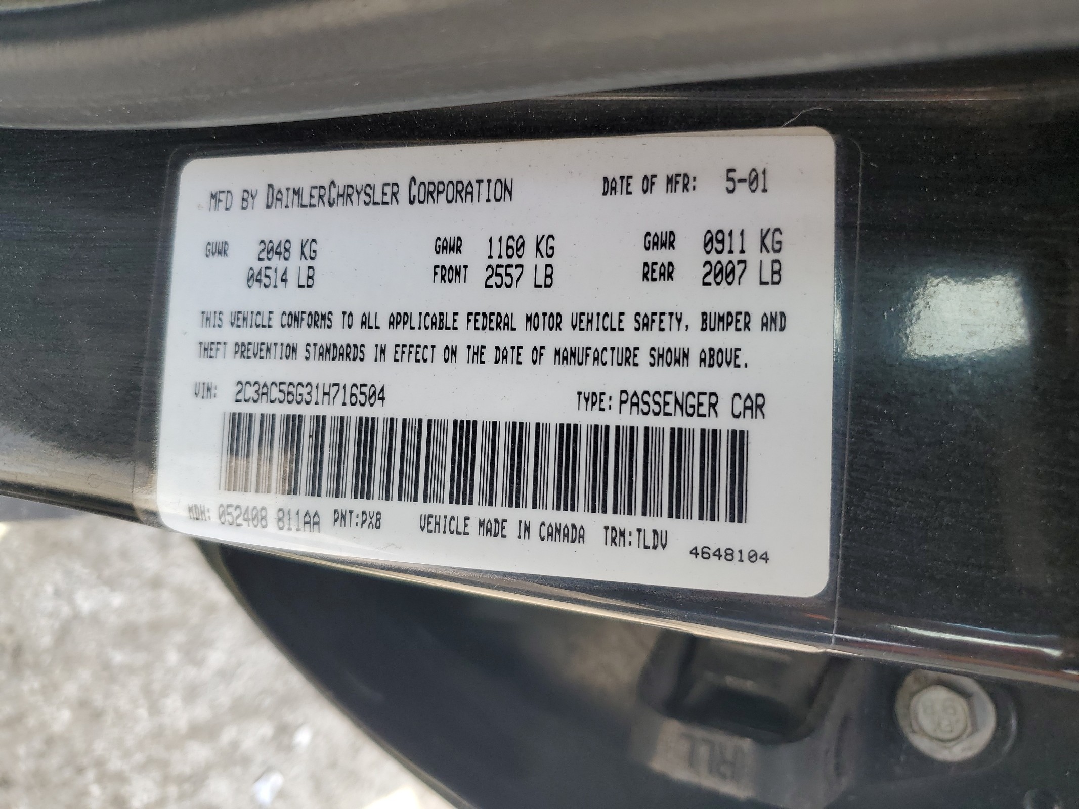 2C3AC56G31H716504 2001 Chrysler Lhs