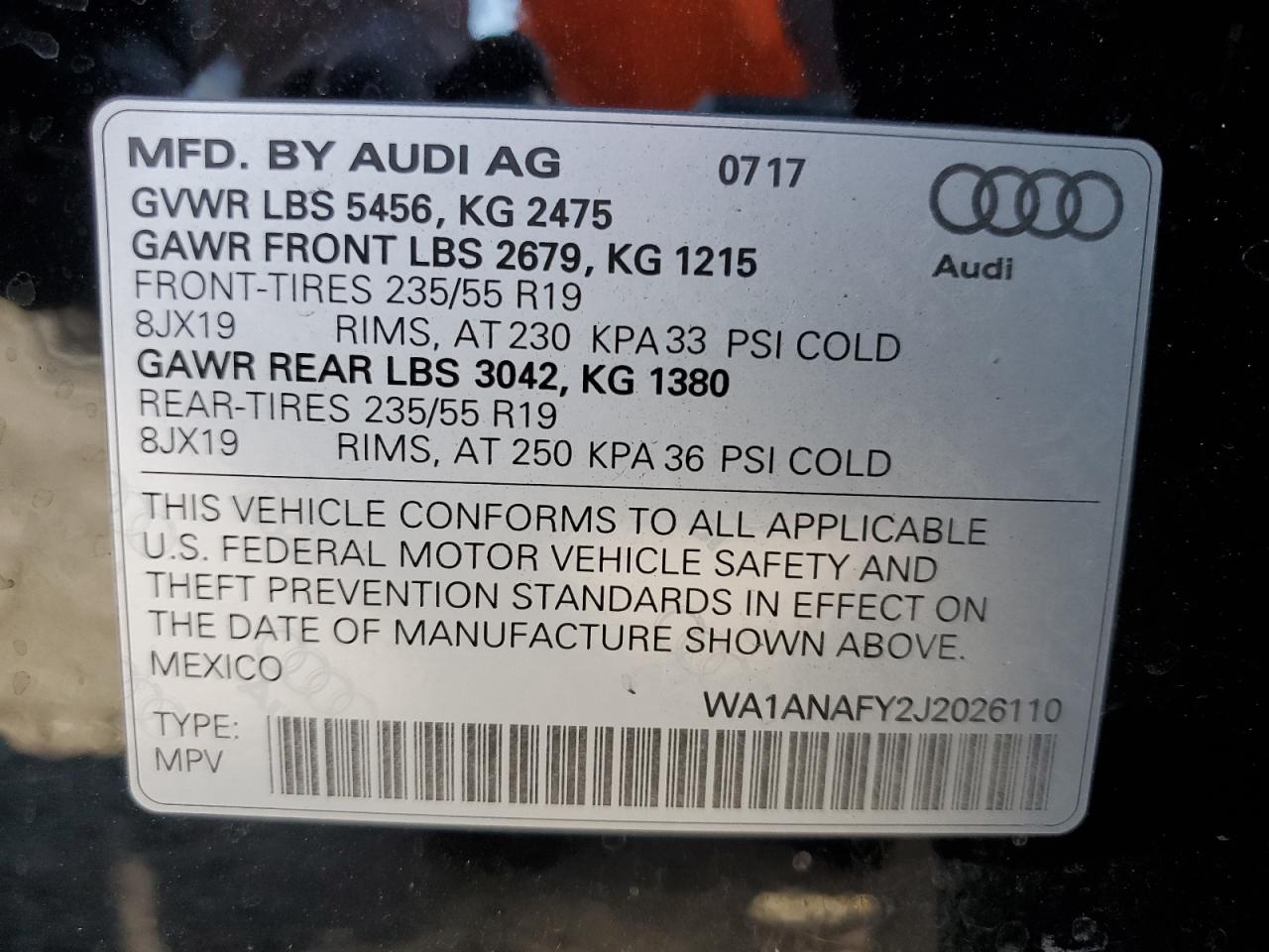 WA1ANAFY2J2026110 2018 Audi Q5 Premium