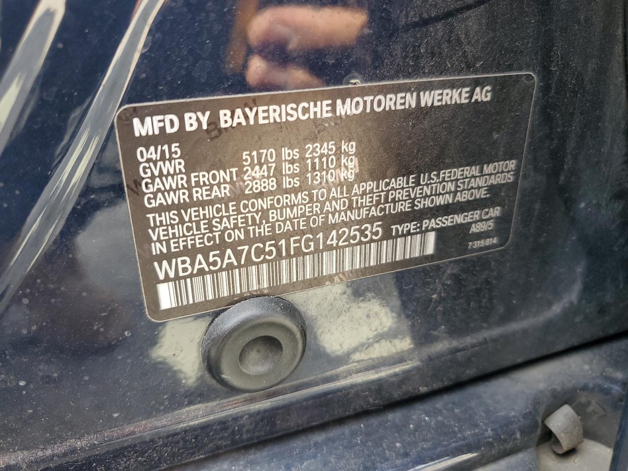 2015 BMW 528 Xi VIN: WBA5A7C51FG142535 Lot: 68334524