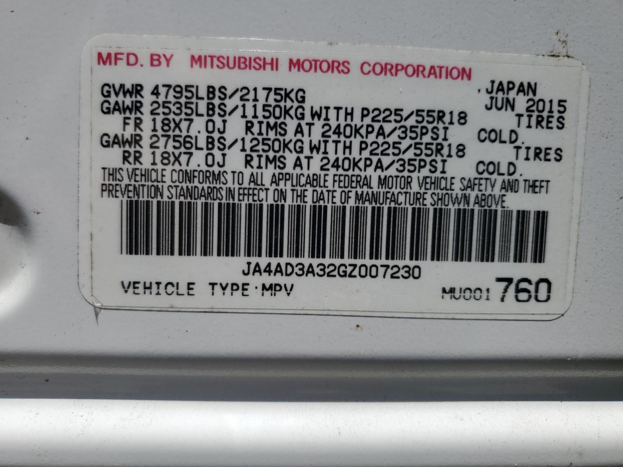 JA4AD3A32GZ007230 2016 Mitsubishi Outlander Se