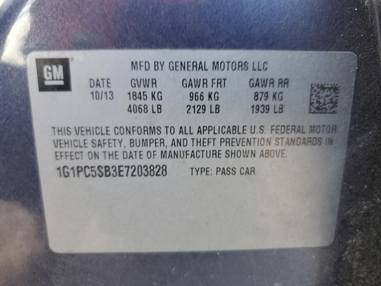 1G1PC5SB3E7203828 2014 Chevrolet Cruze Lt