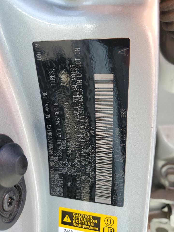 2019 Toyota Highlander Se VIN: 5TDJZRFHXKS616655 Lot: 66233894