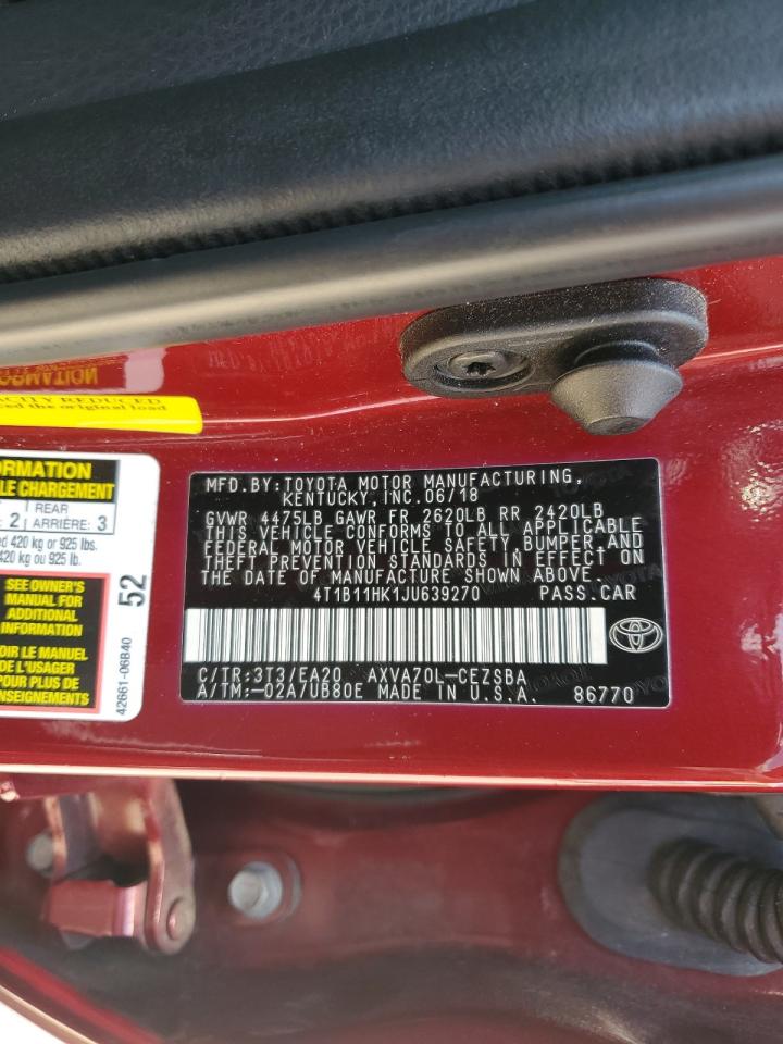 4T1B11HK1JU639270 2018 TOYOTA CAMRY - Image 12