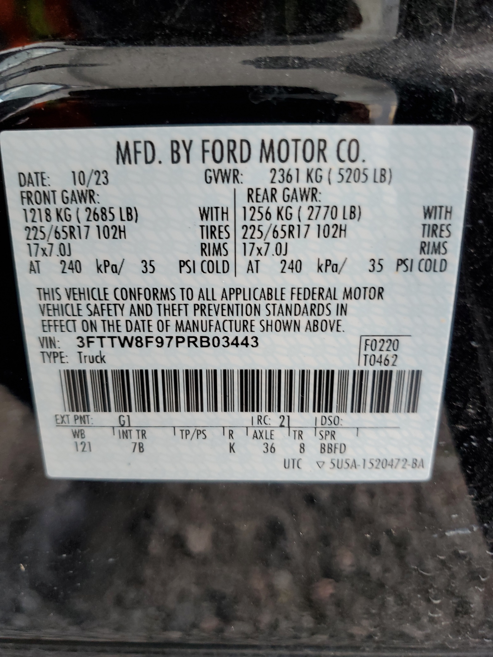 3FTTW8F97PRB03443 2023 Ford Maverick Xl