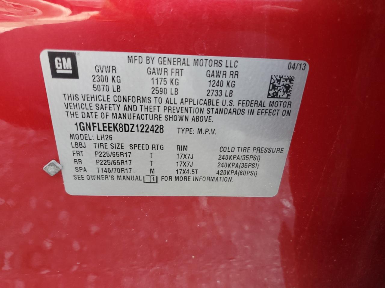 1GNFLEEK8DZ122428 2013 Chevrolet Equinox Lt