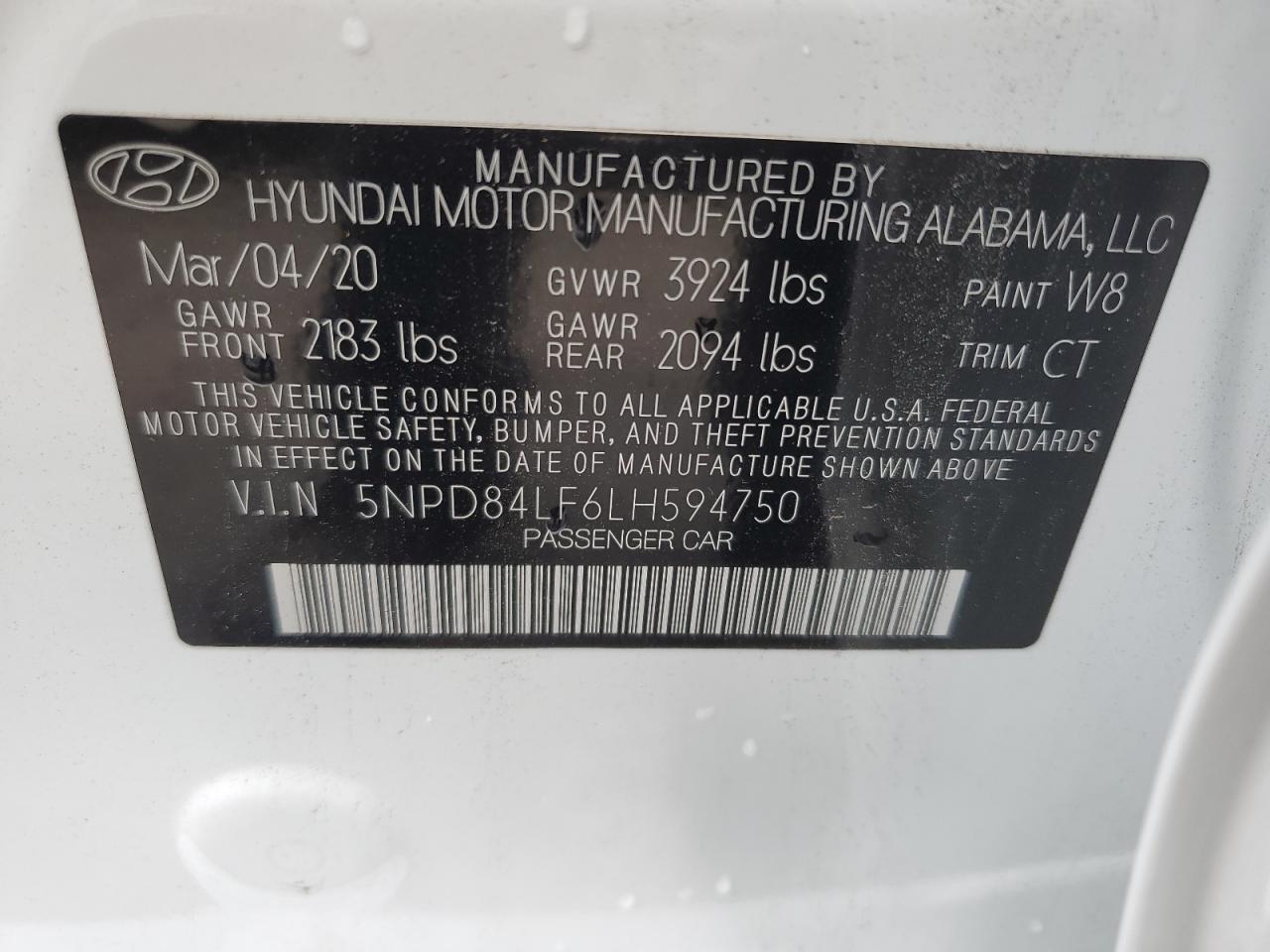 2020 Hyundai Elantra Sel VIN: 5NPD84LF6LH594750 Lot: 65714984
