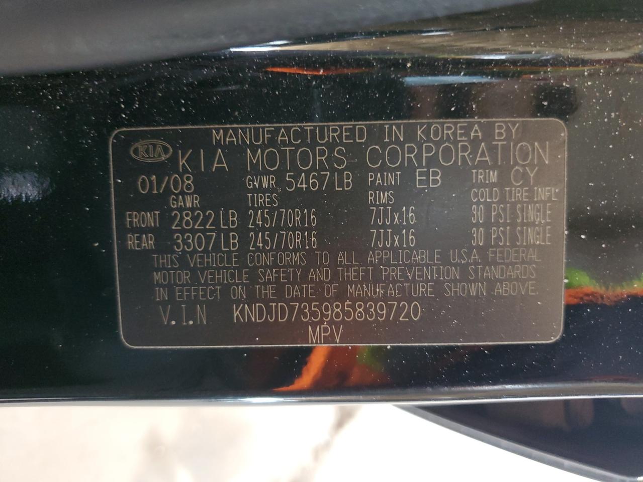 2008 Kia Sorento Ex VIN: KNDJD735985839720 Lot: 65239964