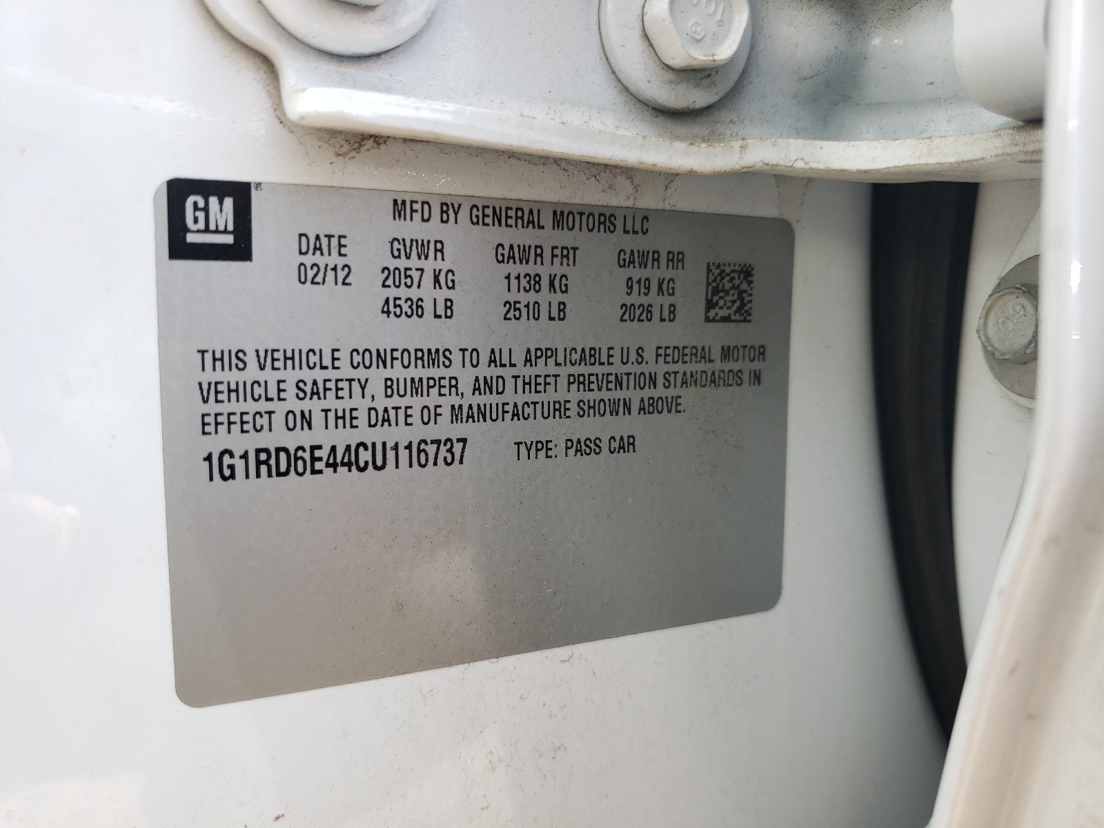 1G1RD6E44CU116737 2012 Chevrolet Volt