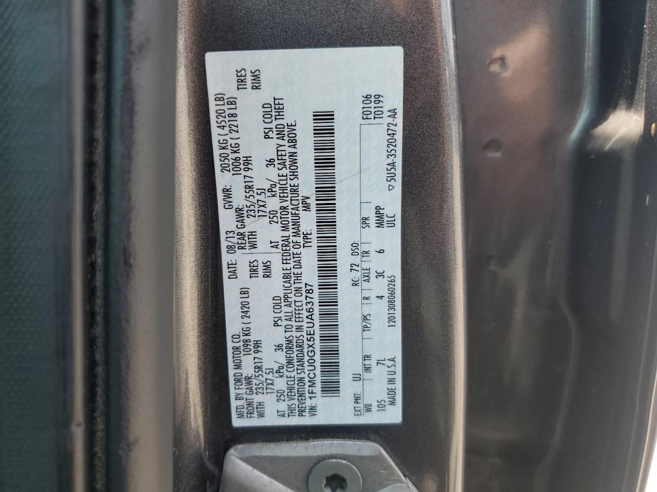 2014 Ford Escape Se VIN: 1FMCU0GX5EUA63787 Lot: 66046344