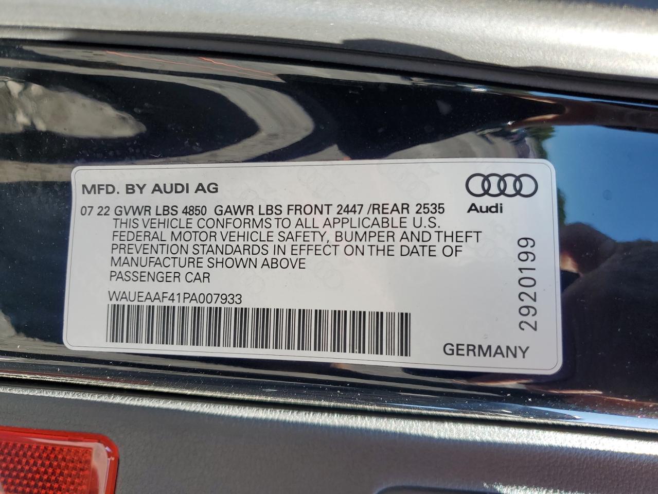 2023 Audi A4 Premium Plus 45 VIN: WAUEAAF41PA007933 Lot: 66320914