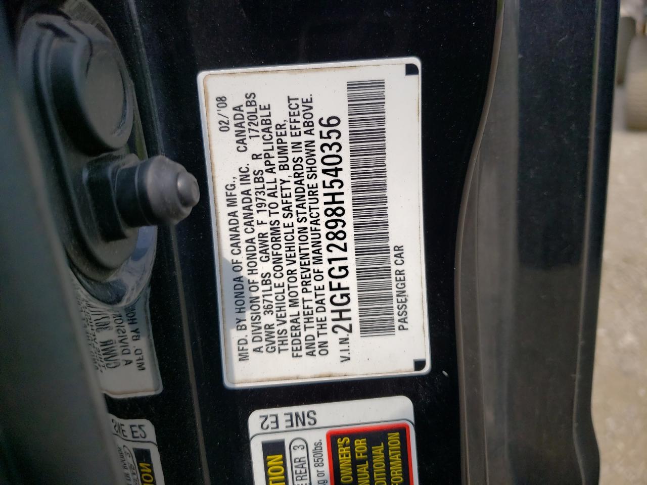 2008 Honda Civic Ex VIN: 2HGFG12898H540356 Lot: 67255924