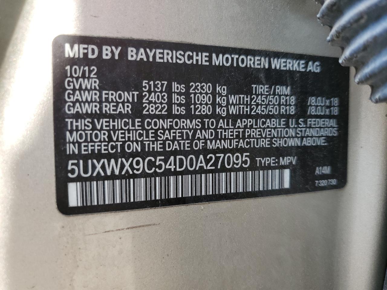 5UXWX9C54D0A27095 2013 BMW X3 xDrive28I