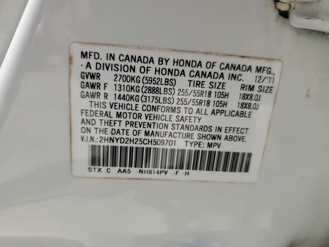 2HNYD2H25CH509701 2012 Acura Mdx