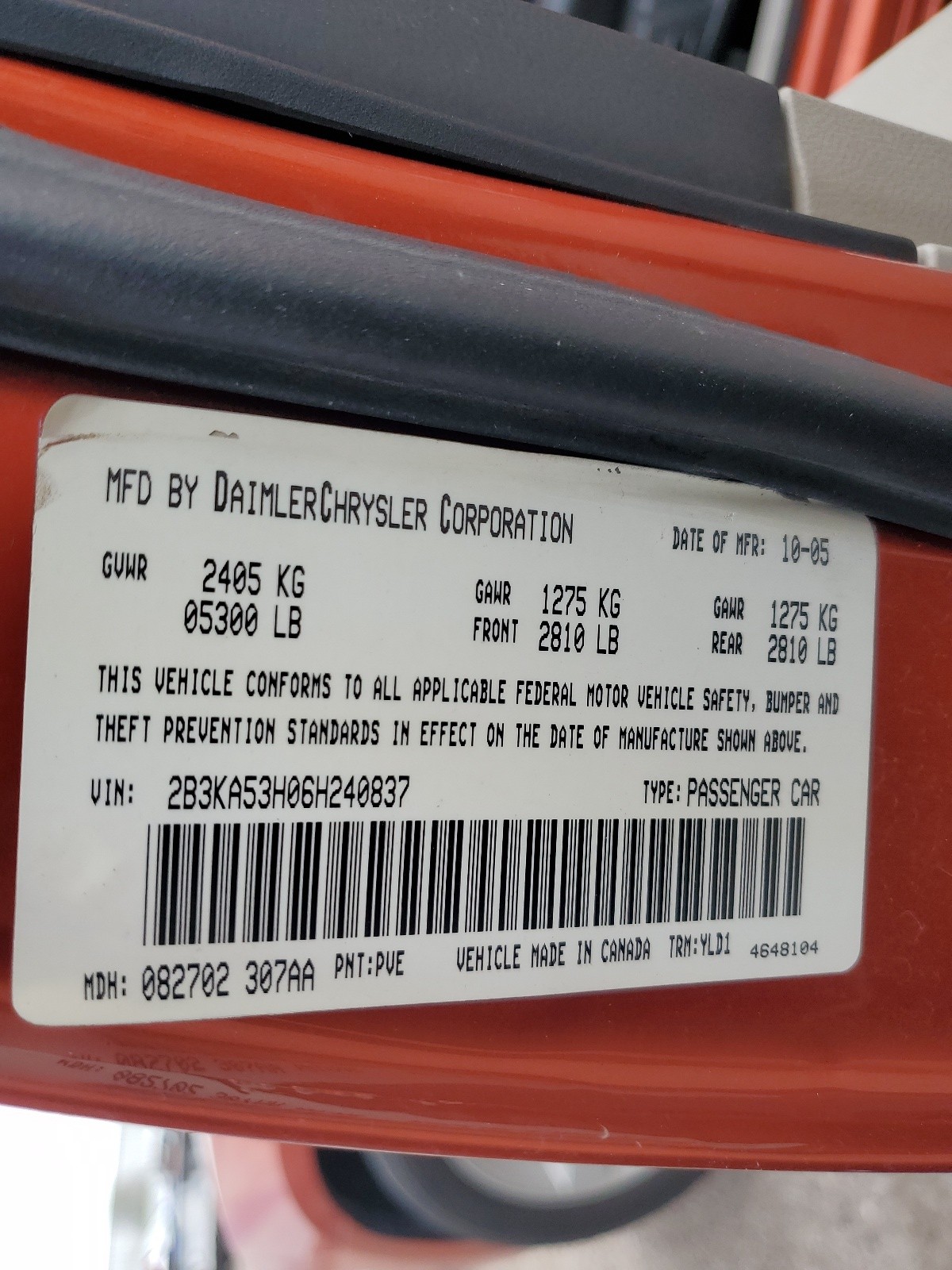 2B3KA53H06H240837 2006 Dodge Charger R/T